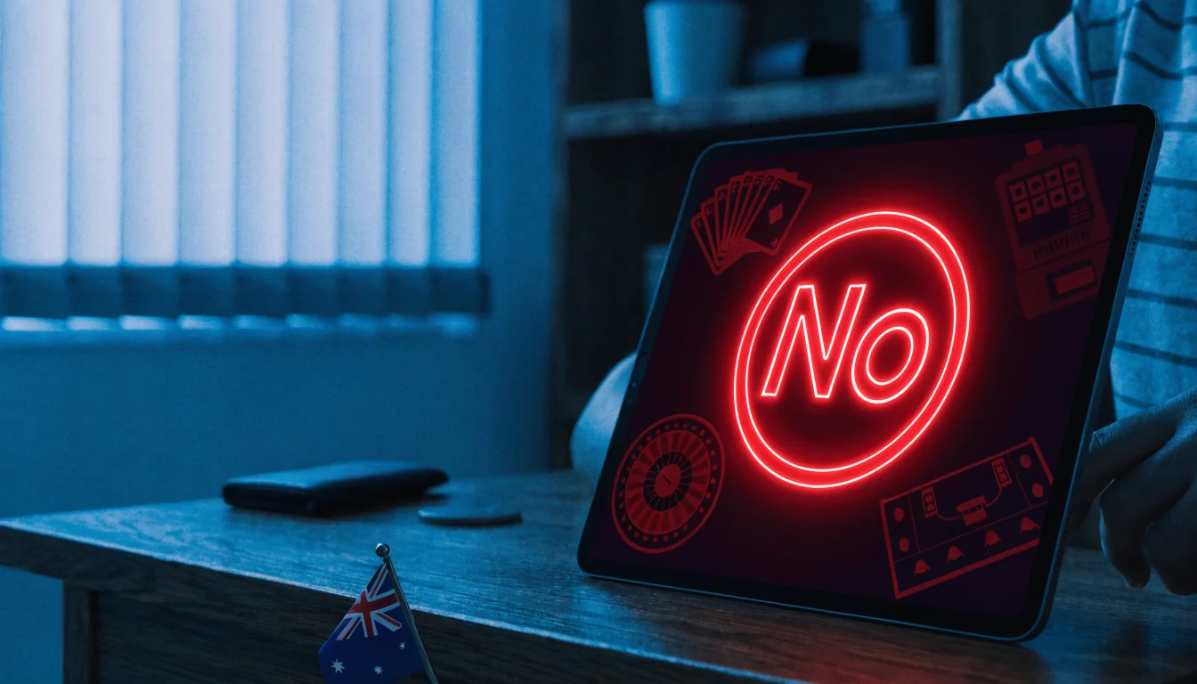 Digital tablet showing prohibited casino games icons